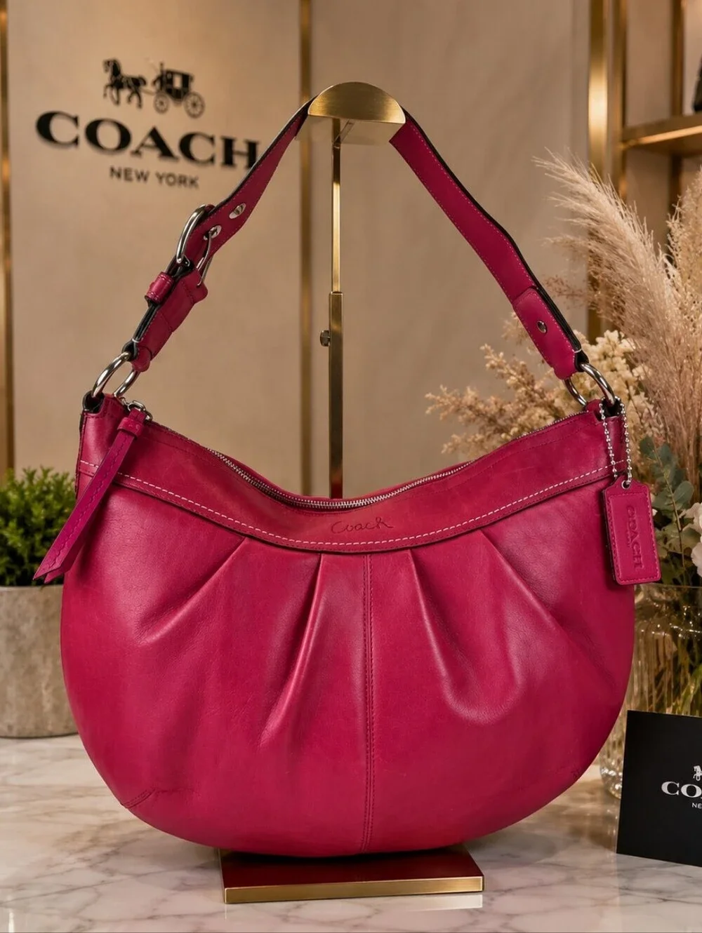 Coach‎ Y2K XL Soho Pleated Pink Fuchsia Leather Hobo Hand Shoulder Bag